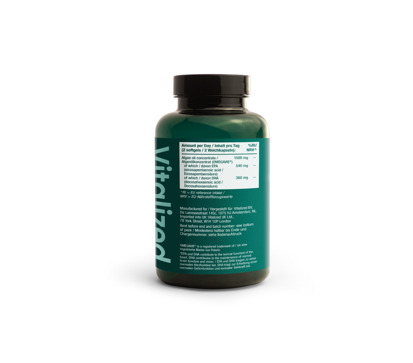 Vitalized Omega-3 Vegan, 900 mg EPA/DHA from pure algae oil, heart, brain, eyes & circulation, supplement facts